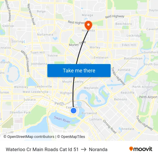 Waterloo Cr Main Roads Cat Id 51 to Noranda map