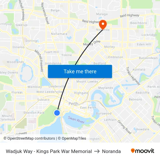 Wadjuk Way - Kings Park War Memorial to Noranda map