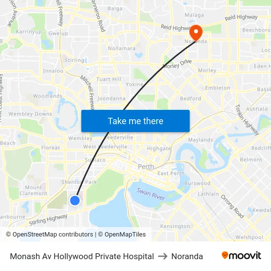 Monash Av Hollywood Private Hospital to Noranda map