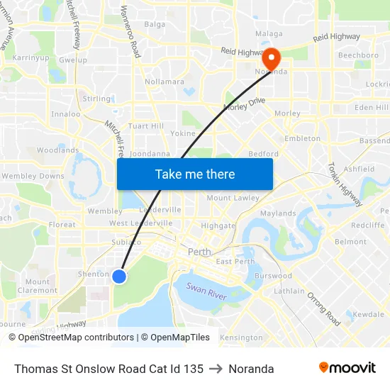 Thomas St Onslow Road Cat Id 135 to Noranda map