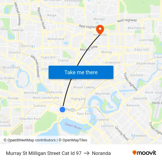Murray St Milligan Street Cat Id 97 to Noranda map
