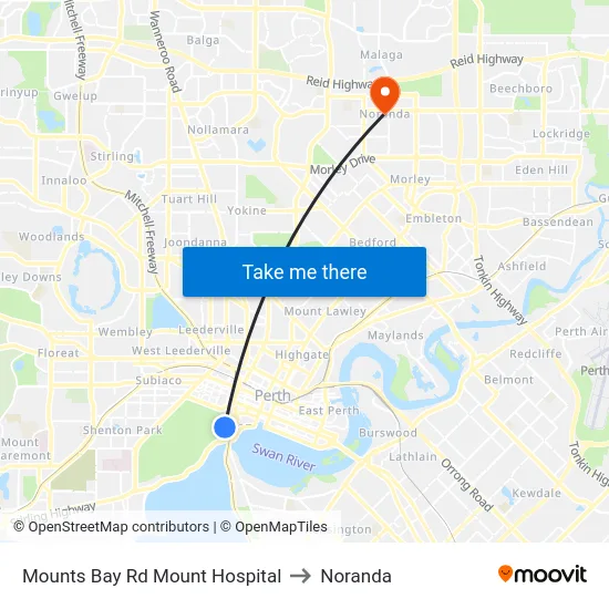 Mounts Bay Rd Mount Hospital to Noranda map