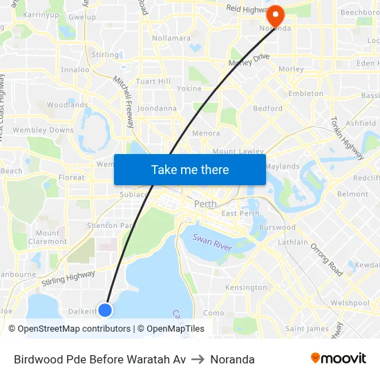 Birdwood Pde Before Waratah Av to Noranda map