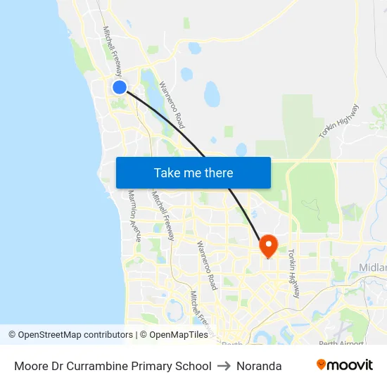 Moore Dr Currambine Primary School to Noranda map