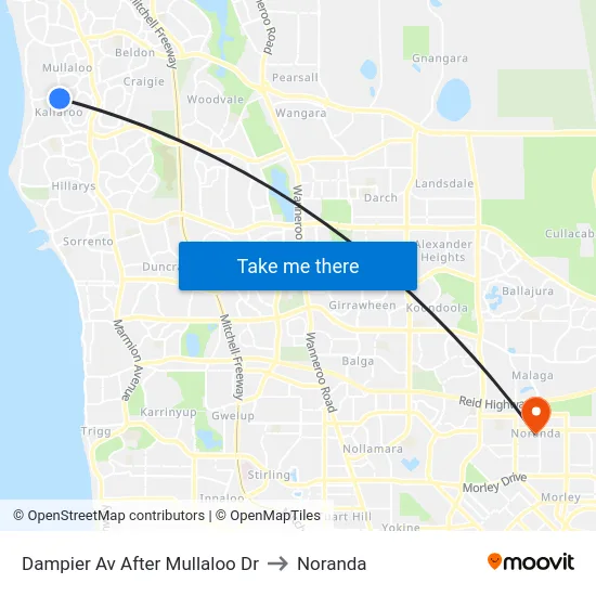 Dampier Av After Mullaloo Dr to Noranda map