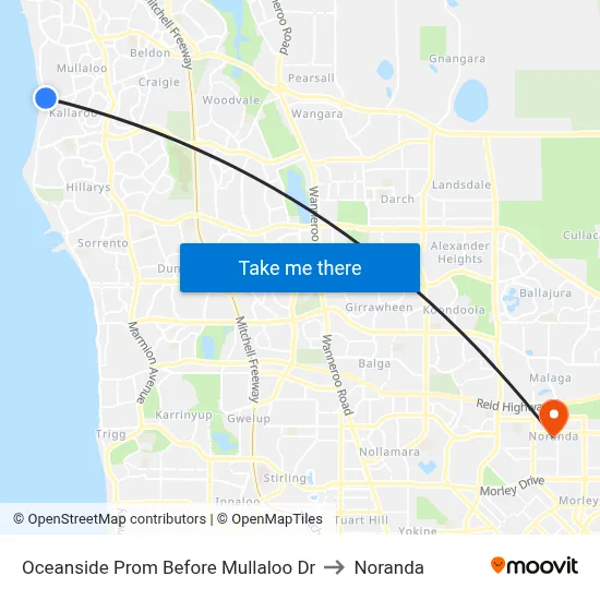 Oceanside Prom Before Mullaloo Dr to Noranda map