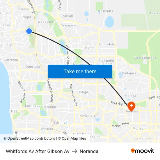 Whitfords Av After Gibson Av to Noranda map
