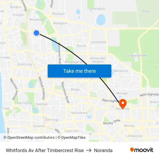 Whitfords Av After Timbercrest Rise to Noranda map