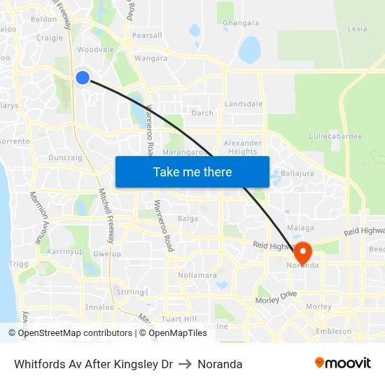 Whitfords Av After Kingsley Dr to Noranda map