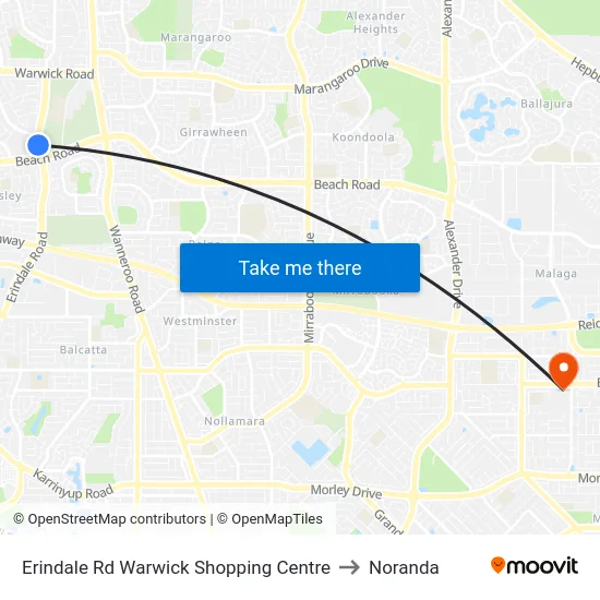 Erindale Rd Warwick Shopping Centre to Noranda map