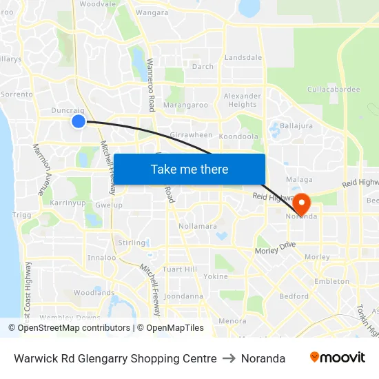 Warwick Rd Glengarry Shopping Centre to Noranda map