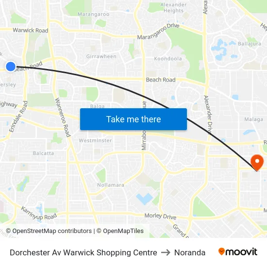 Dorchester Av Warwick Shopping Centre to Noranda map