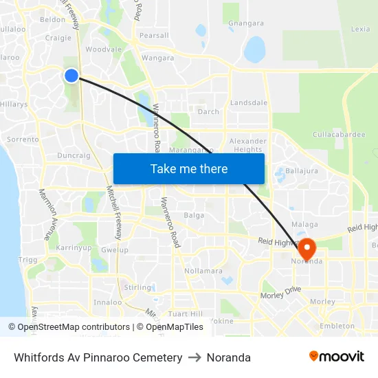 Whitfords Av Pinnaroo Cemetery to Noranda map