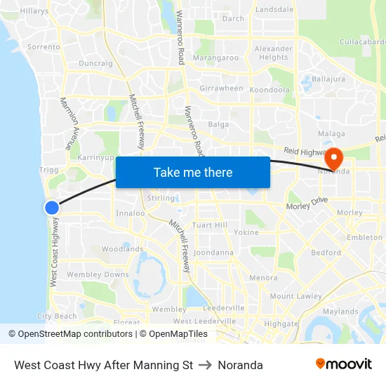 West Coast Hwy After Manning St to Noranda map