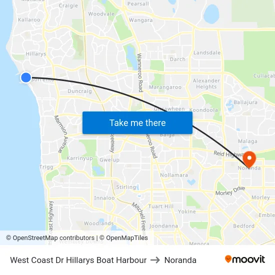 West Coast Dr Hillarys Boat Harbour to Noranda map