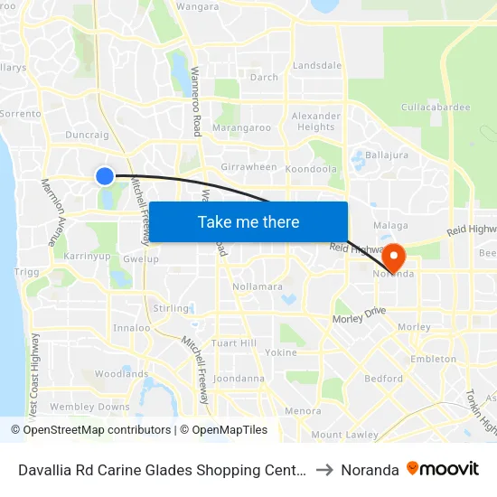 Davallia Rd Carine Glades Shopping Centre to Noranda map