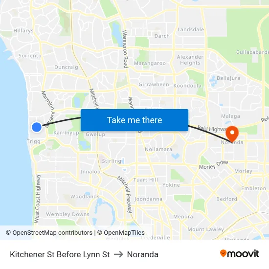 Kitchener St Before Lynn St to Noranda map