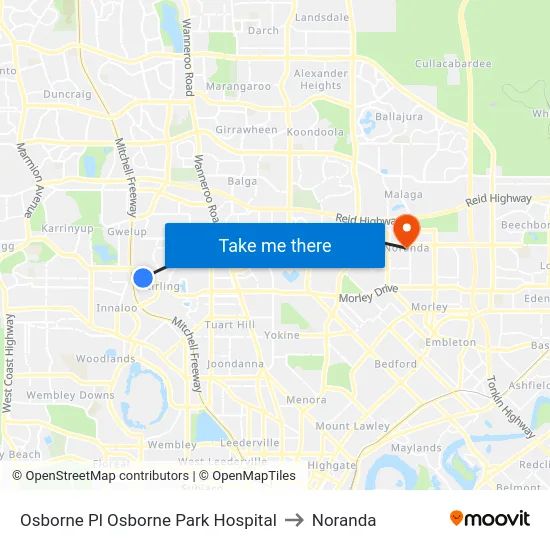 Osborne Pl Osborne Park Hospital to Noranda map