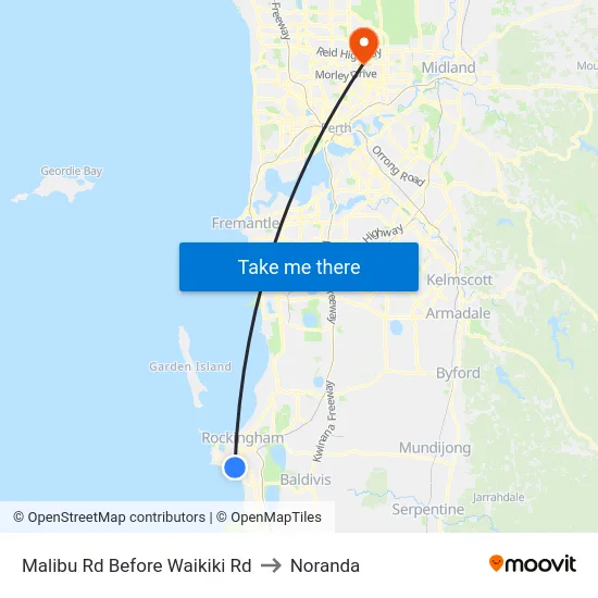 Malibu Rd Before Waikiki Rd to Noranda map