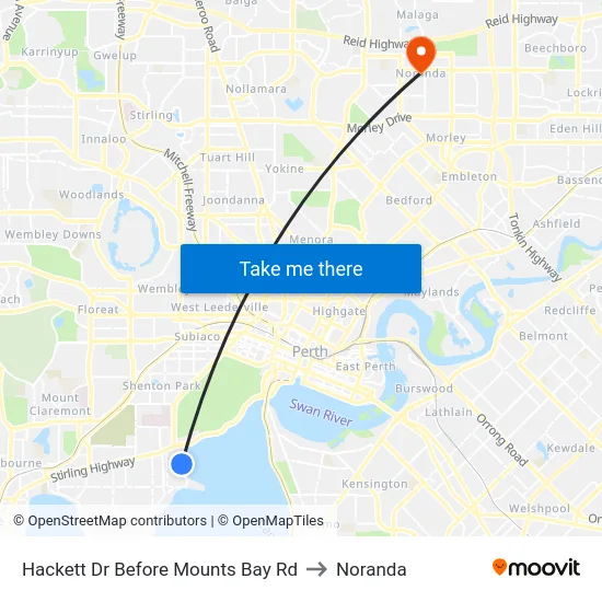 Hackett Dr Before Mounts Bay Rd to Noranda map