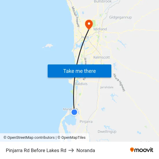Pinjarra Rd Before Lakes Rd to Noranda map