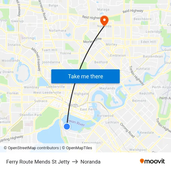 Ferry Route Mends St Jetty to Noranda map
