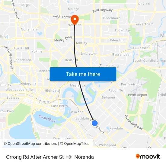 Orrong Rd After Archer St to Noranda map