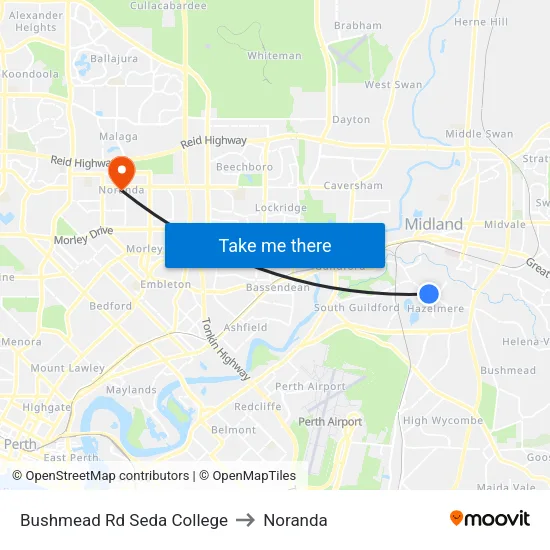 Bushmead Rd Seda College to Noranda map
