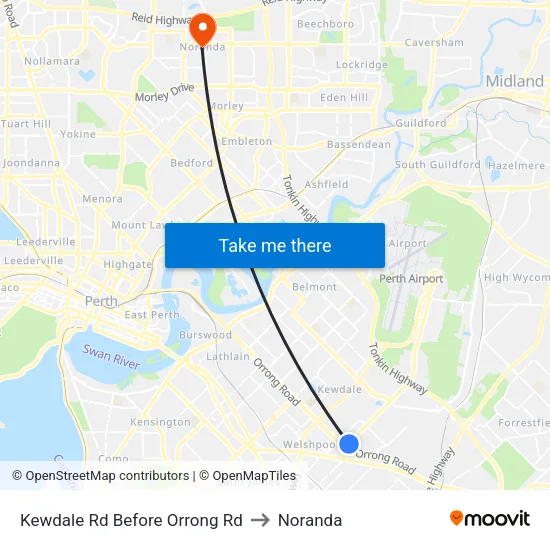Kewdale Rd Before Orrong Rd to Noranda map