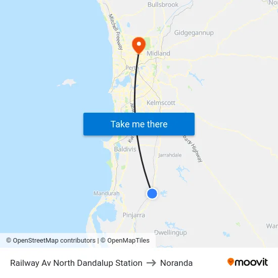 Railway Av North Dandalup Station to Noranda map