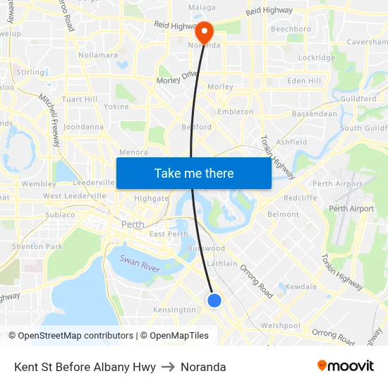 Kent St Before Albany Hwy to Noranda map