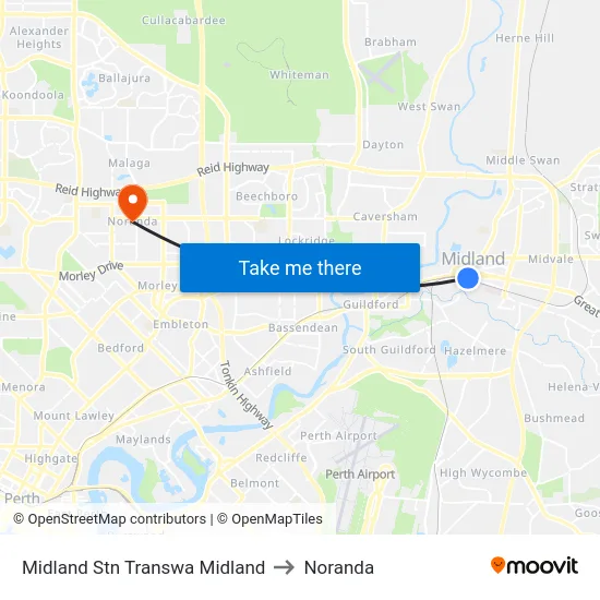Midland Stn Transwa Midland to Noranda map