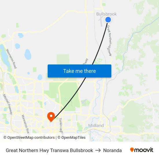 Great Northern Hwy Transwa Bullsbrook to Noranda map