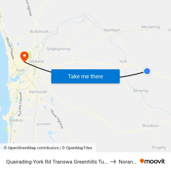 Quairading-York Rd Transwa Greenhills Turnoff to Noranda map
