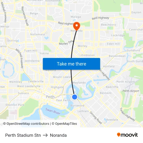 Perth Stadium Stn to Noranda map