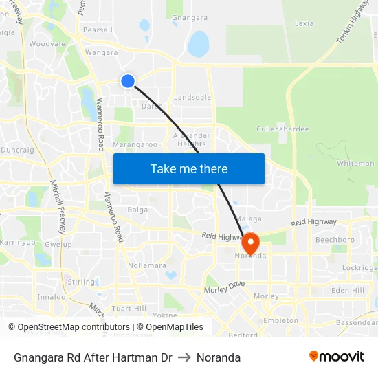 Gnangara Rd After Hartman Dr to Noranda map