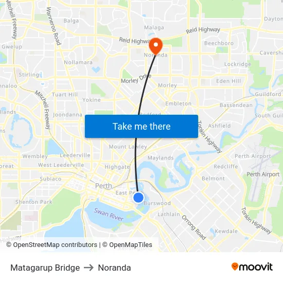 Matagarup Bridge to Noranda map