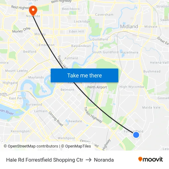 Hale Rd Forrestfield Shopping Ctr to Noranda map