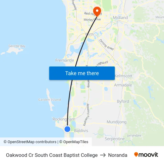 Oakwood Cr South Coast Baptist College to Noranda map