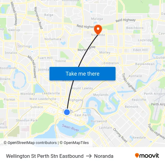 Wellington St Perth Stn Eastbound to Noranda map