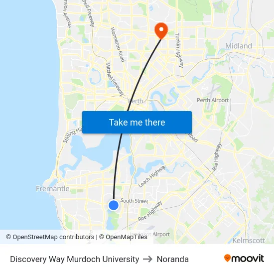 Discovery Way Murdoch University to Noranda map