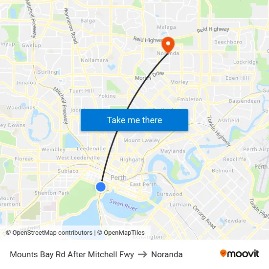 Mounts Bay Rd After Mitchell Fwy to Noranda map