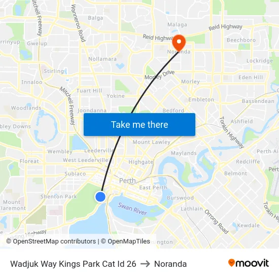 Wadjuk Way Kings Park Cat Id 26 to Noranda map