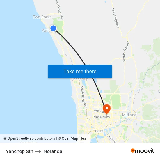 Yanchep Stn to Noranda map