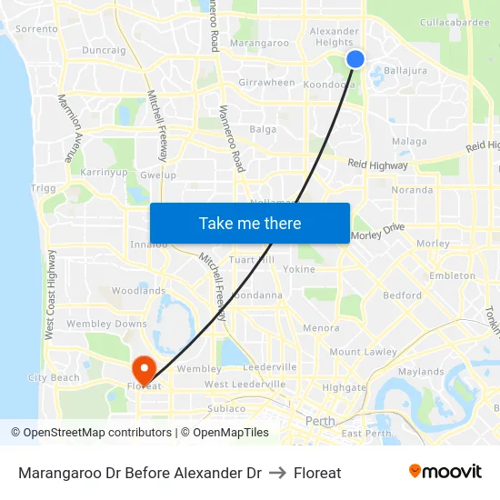 Marangaroo Dr Before Alexander Dr to Floreat map