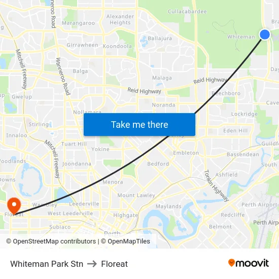 Whiteman Park Stn to Floreat map