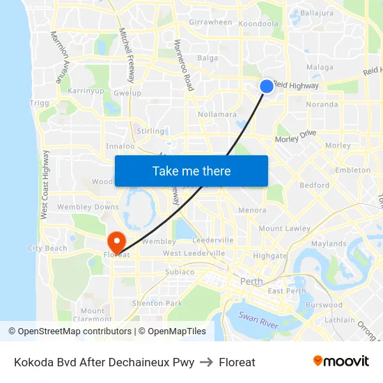 Kokoda Bvd After Dechaineux Pwy to Floreat map