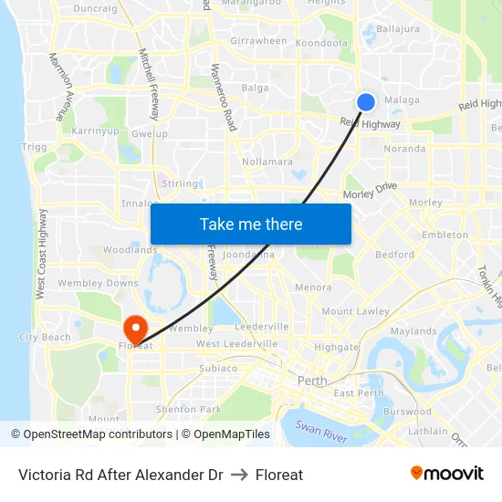 Victoria Rd After Alexander Dr to Floreat map