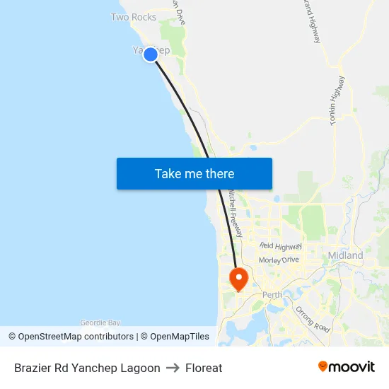 Brazier Rd Yanchep Lagoon to Floreat map