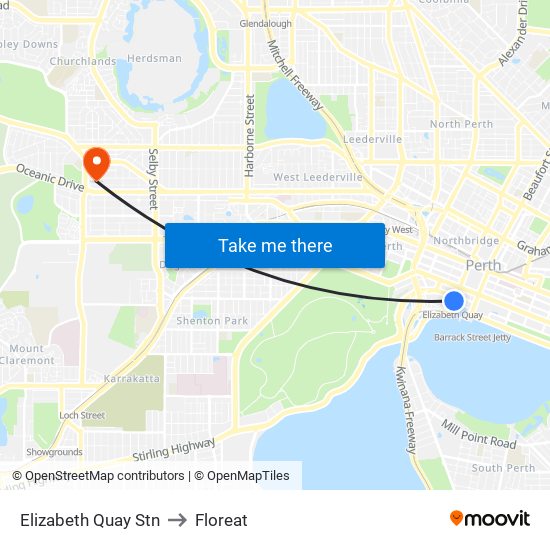 Elizabeth Quay Stn to Floreat map